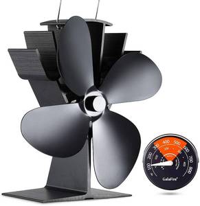 lot 54072 image: GALAFIRE 4-Blades Heat Powered Wood Stove Fan  Magnetic Thermometer, 122°F Start Non Electric Eco Fireplace Fan for GasPelletLogWood Burning Stoves, Silent Operation, 2-Years, N429, Black - Retail $53
