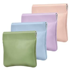 lot 54078 image: ISKYBOB 4Pcs Mini Squeeze Coin Purse, 3.1in Pouchic Leather Change Purse, Small Coin Purse for Women Car Change Money Bag Travel Wallet Cash Organizer Pouch, Spring - Retail $8