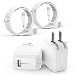 lot 54082 image: Fitquipment Compatible with iPad iPhone Charger Fast Charging 2Set 6FT Cable Cord with 12W Foldable Block Charging Travel Wall Plug Compatible with i Pad, iPadPro, iPadAir,iPhone - Retail $19