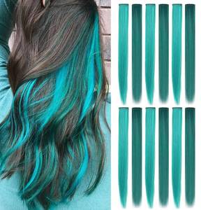 lot 54088 image: Fcysws Colored Clip in Hair Extensions 21 Inch Heat-Resistant Synthetic Straight Hair Extensions for Women Girls Gift Multi-Colors Party Highlights Clip in Synthetic Hairpiece 12PCS (Dark Teal,Teal) - Retail $10