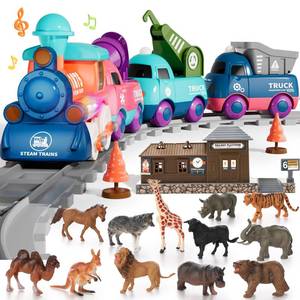 lot 54101 image: Train Set for Toddlers, Electric Train Toys with Light, Music and Animals, Toddler Magnetic Train Track Playset 3-5, Birthday Gifts for 3 4 5 Years Old Boys Girls - Retail $30
