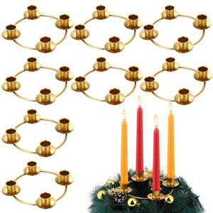 lot 54107 image: Sliner 8 Pcs 8 Pcs Christmas Advent Wreath Ring Gold Advent Ring Candle Holder Round Shape Taper Wreath for Home Table Decor Xmas Decorations - Retail $35