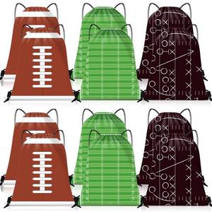 lot 54108 image: ONLY TWO OF EACH Pcs Football Drawstring Gift Bags Bulk Football Party Favor Goodie Bags 12 x 10 Inch Sports Backpack for Game Day Gym Teams Travel Small Snack Treat Storage Supplies, Brown, Green, Brown - Retail $18