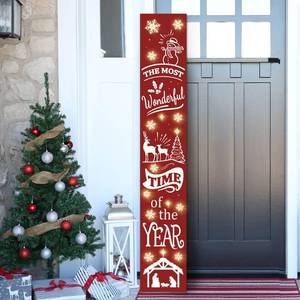 lot 54110 image: Lighted Wooden Welcome Sign, Merry Christmas Snowflake Elk Porch Sign for Front Door Decorations, Rustic Farmhouse Red Xmas Hanging Signs Wall Sign for Christmas Happy New Year Decor 47.2H - Retail $16