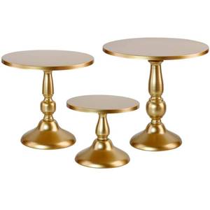 lot 54113 image: QENUIITEA Set of 3 Gold Cake Stands, Metal Round Cake Holder Dessert Pie Pizza Display Stand 8 10 12 Serving Tray Decoration for Wedding Celebration Party Birthday Baby Shower - Retail $40