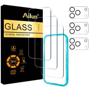 lot 54114 image: Ailun 3 Pack Screen Protector for iPhone 17 Pro 6.3 inch  3 Pack Camera Lens Protector with Installation Frame,Sensor Protection,Dynamic Island Compatible,Case Friendly Tempered Glass Film - Retail $10