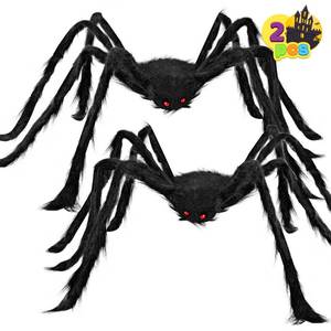 lot 54120 image: JOYIN 2 Pack 4 Ft Halloween Spider Decorations Outdoor, Scary Large Giant Spiders with Adjustable Legs for Halloween Outside Decor, Yard Lawn Indoor Haunted House Props - Retail $20