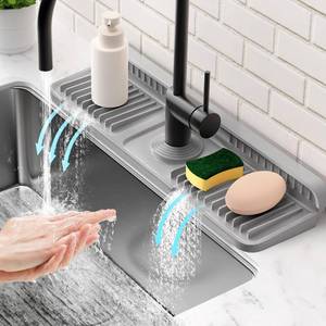 lot 54126 image: 17.7 Faucet Mat for Kitchen Sink Splash Guard7° Slope Fast Self-drainingSnap Lock Fit Folding Kitchen Sink Faucet Mat Splash Guard Kitchen Sink Area Water Splash Guard Behind Faucet Draining Mat - Retail $15