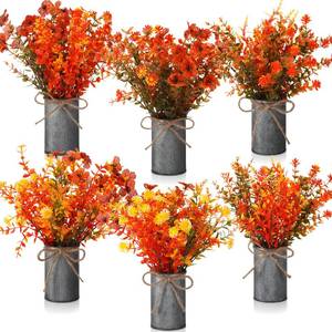 lot 54128 image: Zeyune 6 Sets Artificial Fall Thanksgiving Centerpiece for Tables Faux Fall Plants with Galvanized Pots Farmhouse Artificial Orange Autumn Flowers Bouquet for Wedding Home Office Rustic Decor - Retail $46