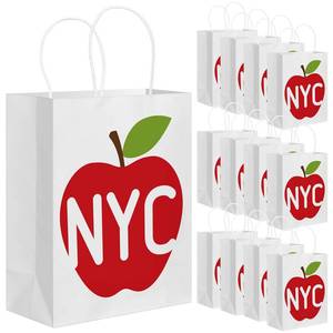 lot 54130 image: Kolldenn 12 Pack NYC Gift Bag New York City Souvenirs NYC Theme Bags with Handles 8.3(W) x 10.6(H) x 4.3(D) Travel Souvenirs Gift White Kraft Paper for Party Decorations - Retail $16