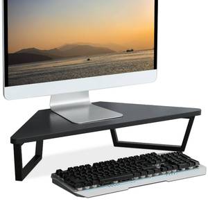 lot 54132 image: TEAMIX 26 inch Triangle Monitor Stand Riser, Desktop Corner Shelf with Metal Leg Wood Computer Stand with Storage Laptop Riser Office Organization - Retail $36
