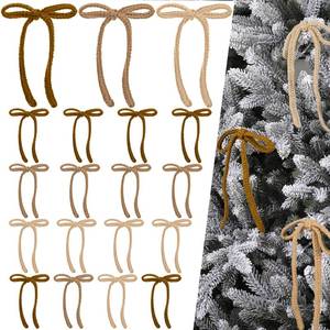 lot 54136 image: LOYIM 24 Pcs Valentines Day Bows Ornaments Brown Knitted Bows Tree Topper Valentines Bow Decorations 4.7 x 6.7 Inch Crochet Valentine Wreath Gifts Decors for Tree Table Wall Window Mantel Home Decors