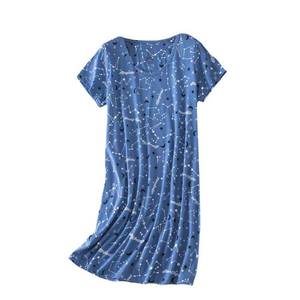 lot 54139 image: PNAEONG Womens Cotton Nightgown Sleepwear Short Sleeves Shirt Casual Print Sleepdress XTSY001-Constellation-M - Retail $15