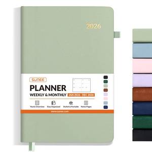 lot 54142 image: SUNEE 2026 Weekly & Monthly Hardcover Planner 5.5 x 8.3 - 12 Month (January 2026 - December 2026), Small Hardcover Planner, Pocket, Notes, 100 GSM Paper, Sage Green - Retail $10