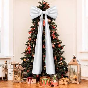 lot 54143 image: Knitgrip 20 x 71 Inches Christmas Extra Large Velvet Bows Christmas Tree Topper Decor Giant Xmas Tree Toppers Bows for Home Wreath Wall Backdrop Birthday Wedding Party Decorations(White) - Retail $30