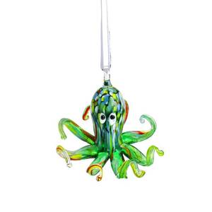 lot 54146 image: 2 Art Glass Octopus Coastal Hanging Ornament Blown Glass Sea Animal Pendant Collection for Christmas Tree & Beach Holiday Decoration - Retail $12
