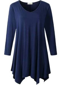 lot 54147 image: LARACE Plus Size Tops for Women Tunic Asymmetrical Dress Shirts 34 Sleeve V Neck Flowy Ladies Clothes for Leggings(Navy Blue 2X) - Retail $26