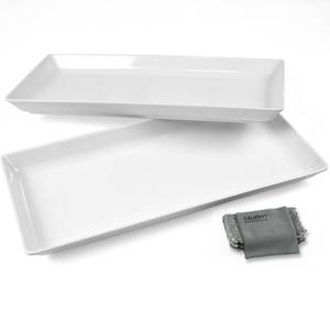 lot 54150 image: Czlizdyt Long Melamine Serving Platter, 17.3x8x1.5 inch Rectangle Serving Trays for Party, Long Serving Platters Plates for Appetizer, Charcuterie, Bread, Fruit, Dessert, Set of 2, White - Retail $30