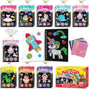 lot 54151 image: FUNNYB&G Foil Art Party Favors for Kids - 24 Pack Foil Art Crafts Kits Coloring Books, Goodie Bag Stuffers Party Favors for Kids 4-8 8-12, Bulk Birthday Classroom Prizes Girls Boys Gifts Halloween - Retail $30
