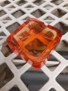 lot 54154 image: Orange Glass Square Ashtray - Retail $12