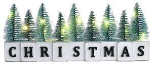 lot 54156 image: LED Lighted Christmas Tree Tabletop Decoration, Rustic Wooden Christmas Decor with Mini Trees, Xmas Sign Block Table Farmhouse Winter Holiday Centerpiece for Indoor Mantel, Shelf (Green) - Retail $20