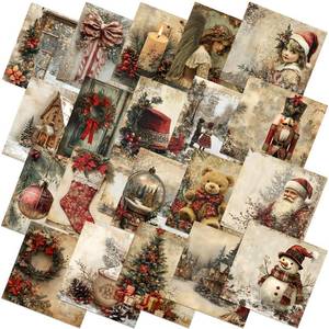 lot 54157 image: Ganeen 60 Pcs 10 x 10 Inch Vintage Christmas Quilting Fabric Squares Santa Snowman Fat Patchwork Precut Strips Watercolor Nutcracker Fabric Bundles for Winter Xmas DIY Craft Sewing Handmade Material - Retail $20