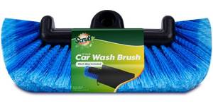 lot 54160 image: SCRUBIT 12 Car Wash Brush with Soft Bristles for Car Truck Boat Deck & House Cleaning, Exterior Washing Brush Connects with Pole & Hose Storage Bag Included (Blue) - Retail $18