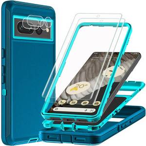 lot 54162 image: TFDSEUGH for Google Pixel 7 Pro Case with 2Pcs Self Healing Flexible TPU Screen Protector & Camera Lens Protector, 3 in 1 Heavy Duty ShockproofDrop ProofDust Proof Case (BlueTurquoise) - Retail $16