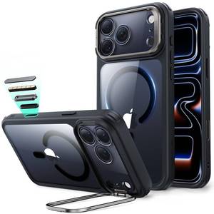 lot 54181 image: ESR for iPhone 17 Pro Max Case with Stash Stand, Camera Control Cover Compatible with MagSafe, Military-Grade Drop Protection Magnetic Phone Case, Scratch-Resistant Back Cover,Clear Black - Retail $34