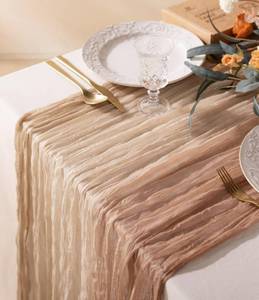 lot 54205 image: Vitalizart Cheesecloth Table Runner 10ft Gauze Boho Rustic Light Nude White Cheese Cloth Table Runner for Wedding Bridal Shower Fall Thanskgiving Decoration 120 Inches - Retail $15