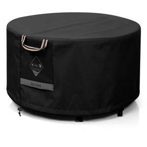 lot 54206 image: QH.HOME Fire Pit Cover Round, 100% Waterproof, 600D Strong Tear Resistant, Outdoor Firepit Covers Round Fits 33,34 inch ,35 inch,36 inch Fire Pit Cover, 36�� Dia X 20��H -Black . - Retail $21