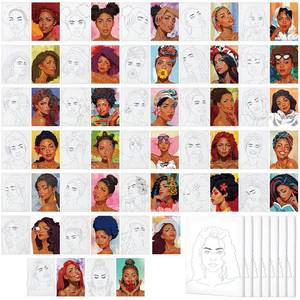 lot 54207 image: Sherr 30 Pcs Pre Drawn Canvas for Painting,Afro Queen Preprinted Stretched Cotton Canvas Bulk for Adults,DIY Pre Drawn Outline for Valentines Couple Date Night Sip and Paint Party Favor - Retail $35