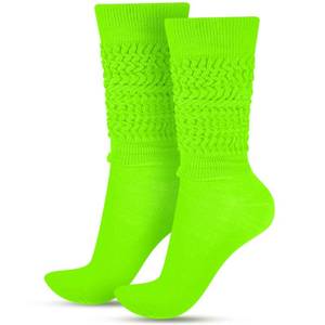 lot 54209 image: Geyoga Neon Slouch Socks,80s 90s Neon Womens Leg Warmers Extra Long Slouch Socks Soft Scrunch Knee High for Party(Neon Green) - Retail $9
