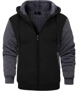 lot 54211 image: GEEK LIGHTING Men��s Fleece-Lined Zip Up Hoodie, Thick Hooded Jacket Winter Warm Athletic Sweatshirt, BlackGray XXL - Retail $34