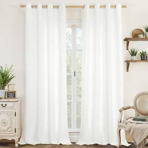 lot 54212 image: LAMIT White Linen Curtains 84 inch Length for Living Room, Thermal Insulated Soft Thick Curtains Light Filtering Privacy Grommet Window Drapes for BedroomFarmhouse, Set of 2 Panels, W52 x L84 - Retail $19