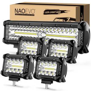 lot 54217 image: ONLY 12 INCH LIGHT BAR, MISSING 4 INCH LIGHTS NAOEVO 12 Inch LED Light BarInch LED Pod Lights, 54000LM LED FogDrivingOff Road Lights, Triple Row Spot Flood Combo LED Light Bar for Truck Car UTV ATV Boat, 1 Year Warranty - Retail $39