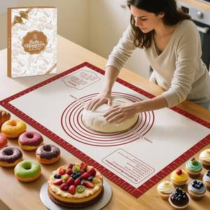 lot 54223 image: Silicone Baking Mat, Non Stick Pastry Mat Sheet for Dough Rolling, Nonslip FondantPie Crust Mat, Counter Mat Oven Liner Mat for Making Cookies Macarons Bread Baking Supplies Extra Large 26 x 16 Inch - Retail $8