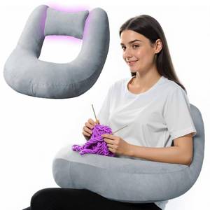lot 54230 image: Pyurifai Crochet Pillow for Lap Support - Reading Pillow for Laptop with Extra Back Pillow for Support, Enlarged Gaming Pillow for Lap, Multi-Purpose Reading Pillow for GamingWorkingCrocheting, Grey - Retail $35