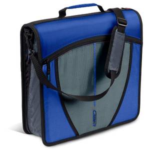 lot 54236 image: BLACK NOT BLUE Case-it Mighty Zip Tab School Zipper Binder  3-Inch O-Rings, 600-Sheet Capacity, 5-Subject Expanding File Folder, Multiple Pockets & Storage Organizer, Shoulder Strap  D-146 Midnight Blue - Retail $27