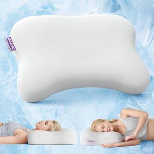 lot 54239 image: ZZ-WELL Side Sleeper Neck Pillow for Sleeping - Patented Cervical Neck Pillow with Cooling Cover- High Density Memory Foam Curved Pillows for Adults (Grey) - Retail $60