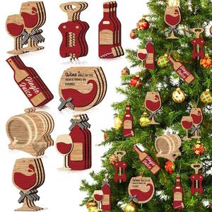 lot 54260 image: Vercraft 24 Pcs Christmas Wine Ornaments for Tree Wooden Retro Red Wine Bottle Hanging Decorations for Home Xmas Tree Party Favor Window Vase - Retail $7