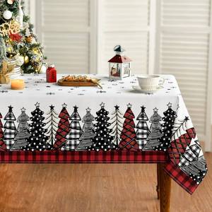 lot 54266 image: Horaldaily Christmas Tablecloth 60�84 Inch, Christmas Trees Buffalo Plaid Red Washable Table Cover for Party Picnic Dinner Decor - Retail $19