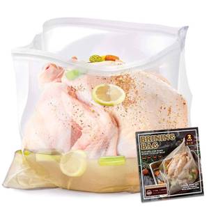 lot 54274 image: Brining Bag, 26�22, 2 Pack, Extra Large Turkey Brine Bag with 2 Strings and 2 Larger Clips, Thickened materials, Double Track Zippers Brine Bags, Brining Bags for Turkey, Ham, Beef, Marinade - Retail $10