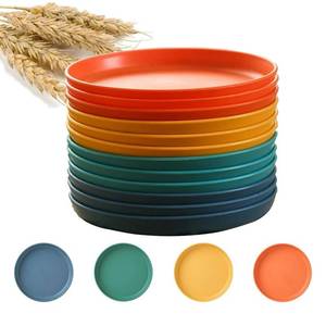 lot 54275 image: FN GRACE 12 Pack 6 inch Unbreakable Wheats Straw Plates Reusable Plate Set - Dishwasher & Microwave Safe - Perfect for Dinner Dishes Salad Pasta Safe Healthy Dinner Plates kit - Retail $13