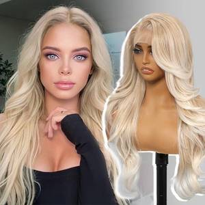 lot 54277 image: KOME Blonde Synthetic Lace Front Wig,13x4 HD Lace Layered Wave Glueless Wigs for Women Daily Use 26IN - Retail $56