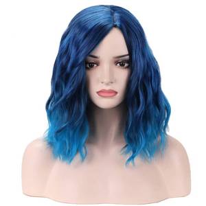 lot 54279 image: BERON Blue Wig Short Curly Wig Mix Blue Bob Wigs Charming Women Beach Wave Blue Wigs for Cosplay Costume Party Hairnet Included - Retail $21