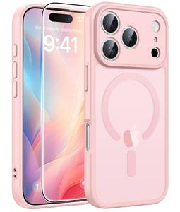 lot 54289 image: FNTCASE for iPhone 17 Pro Max Case Compatible with Magsafe Translucent Matte Cases with Full Camera Protection Screen Protector Military Grade Shockproof Protective Phone Cover - Light Pink - Retail $10