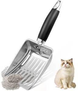 lot 54296 image: NewGF Stainless Steel Cat Litter Scoop,Metal Cat Litter Scoop,Kitty Metal Scooper,Sturdy Mesh Scooper,Suitabla cat Scooper for Cat Litter Box(Sliver) - Retail $7