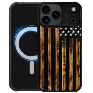 lot 54298 image: DJSOK Case for iPhone 17 Pro Max,Compatible with MagSafe,Shockproof Rugged Cover Case,Classic Wood Grain Old Flag - Retail $18