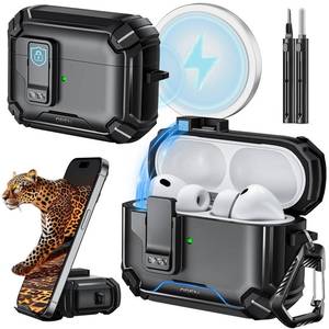 lot 54303 image: Inesore for AirPods Pro 3 Case (2025) with Phone Stand & Cleaning Kit,Compatible with Magsafe,Magnetic Automatic Lock Cover for AirPods Pro 3rd Generation, Black - Retail $13